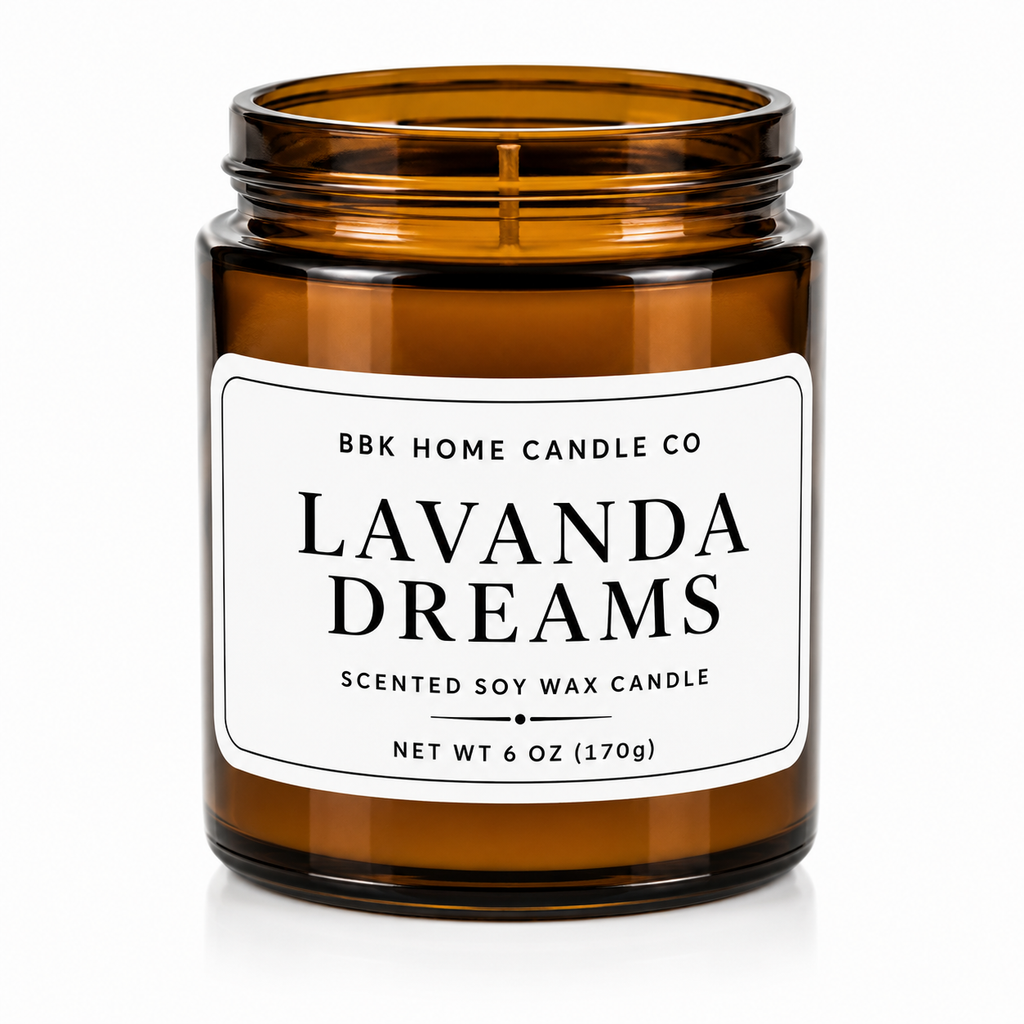 Lavanda Dreams Candle – Amber Glass – 6 oz