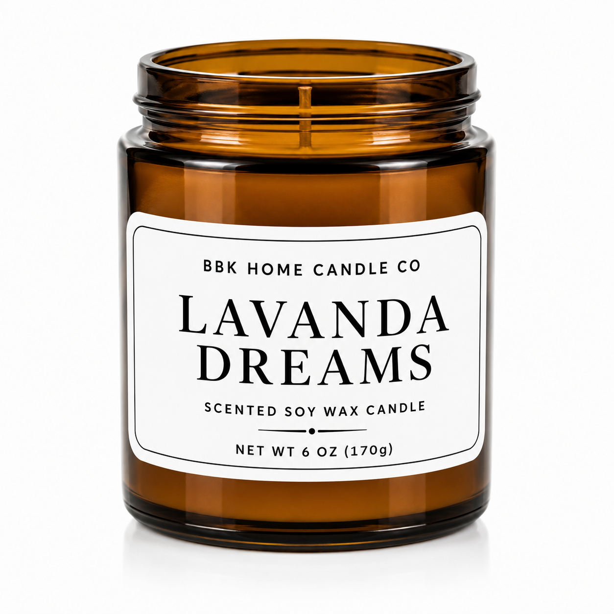 Lavanda Dreams Candle – Amber Glass – 6 oz