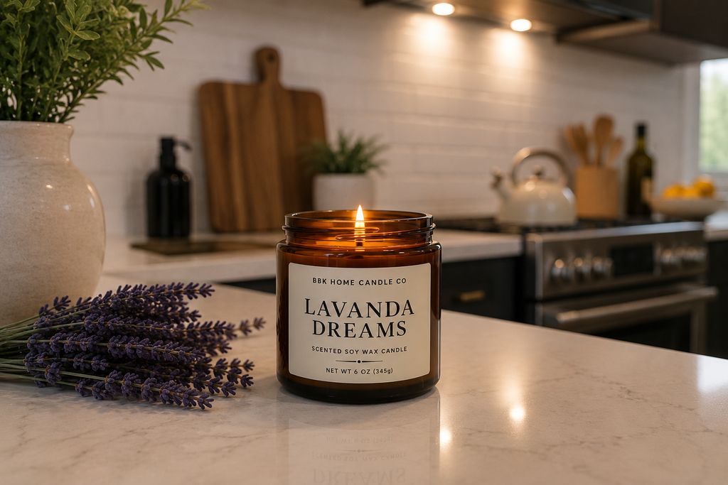 Lavanda Dreams Candle – Amber Glass – 6 oz