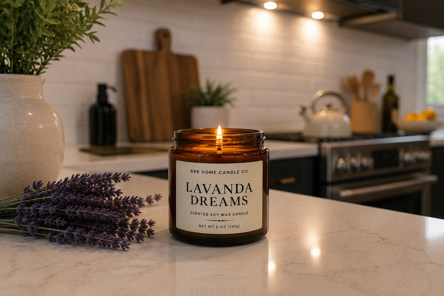 Lavanda Dreams Candle – Amber Glass – 6 oz