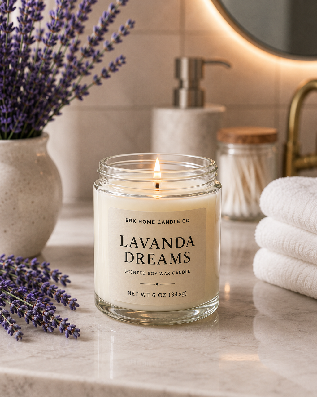 Lavanda Dreams Candle – Clear Glass – 6 oz