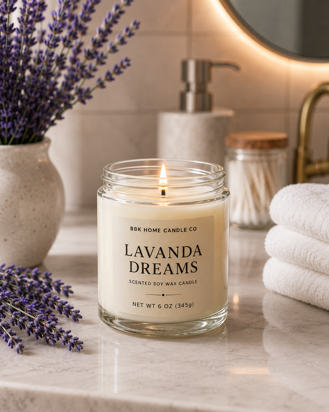Lavanda Dreams Candle – Clear Glass – 6 oz