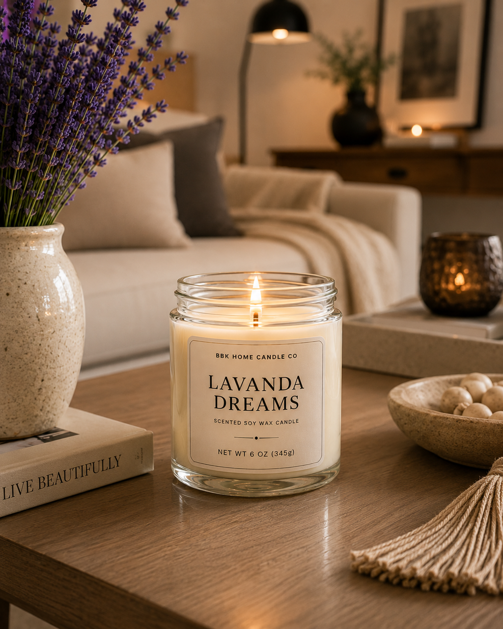 Lavanda Dreams Candle – Clear Glass – 6 oz